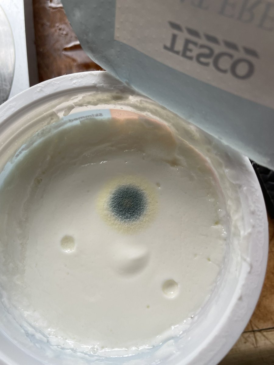 Best before 4th May. Opened today and found this growing on top🤢. Where can I report this to online?<a href="/Tesco/">Tesco</a>