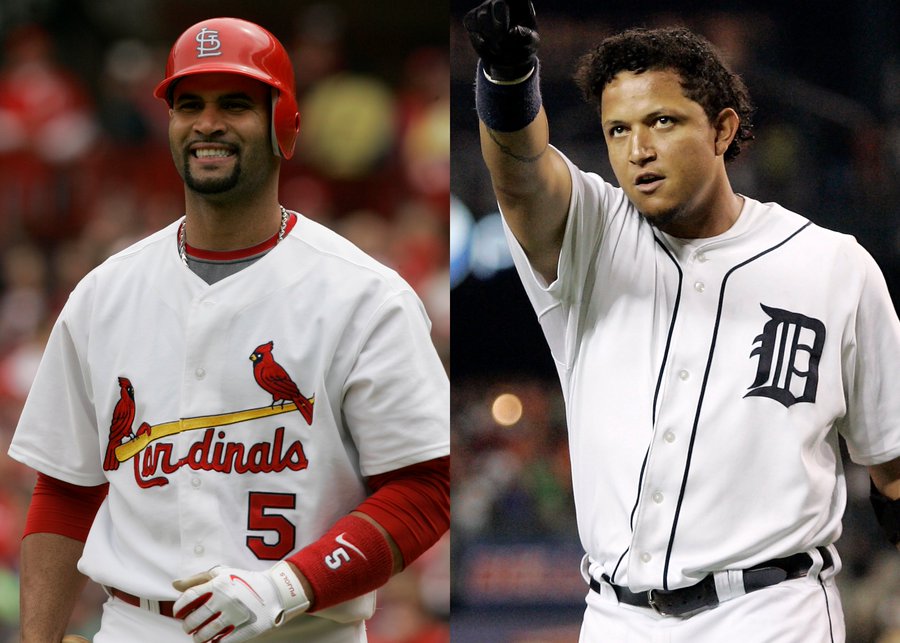 FanDuel's tweet photo. Pick one player in their prime:

❤️ for Albert Pujols
🔁 for Miguel Cabrera

#STLCards | #RepDetroit https://t.co/G7JWT94WHF