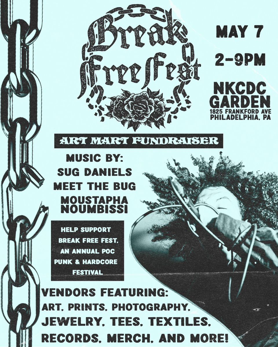 SugDaniels_'s tweet photo. PHILLY! Excited to hanging with the #BreakFreeFest peeps for their art mart fundraiser May 7 at @nkcdc park in Fishtown from 2 - 9pm, come out for some incredible vendors and music from me, @meetthebug and @moustaphanoumbissi ! See y’all there! https://t.co/fbEGpKXjQb