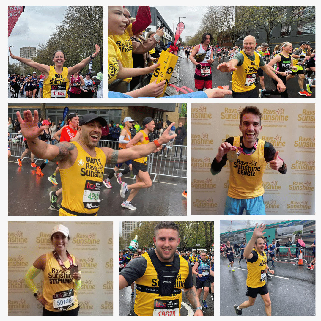 RaysofSunshine's tweet photo. YOU DID IT! 🥳

We can’t thank our amazing #TeamSunshine runners enough who crossed the iconic @LondonMarathon finish line today. 

You smashed it and all those miles will make a huge difference 👏 https://t.co/avWaj46lud