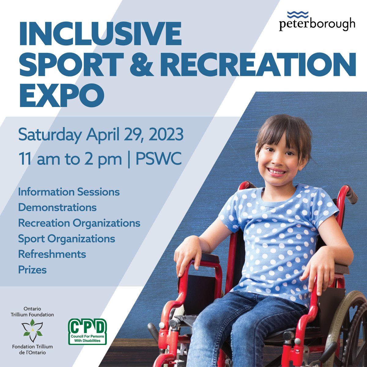 CityPtbo_'s tweet photo. Join us: We've partnered with Council for Persons with Disabilities to host the Inclusive Sport &amp; Recreation Expo, a spotlight on recreational opportunities for people of all ages &amp; abilities.
🕚April 29 from 11 a.m. to 2 p.m. 
📍Sport &amp; Wellness Centre
🌐https://t.co/VTIPt97lH6 https://t.co/eTGQSetL36