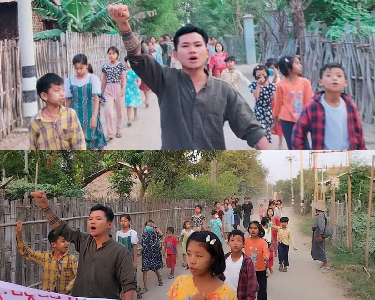 An anti-coup revolutionary protest somewhere in Sagaing region.  #2023Apr23Coup #WhatsHappeningInMyanmar