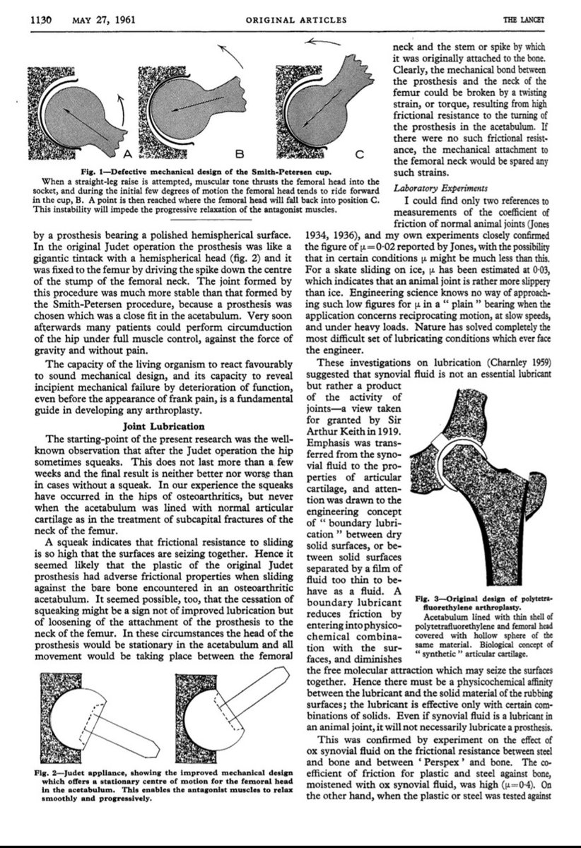 MoAImam's tweet photo. Here is the original 1961 publication by John Charnley published in @TheLancet .....a monumental piece of arthroplasty history. The Charley Hip replacement from @wrightington16 #orthotwitter https://t.co/3HWap6IhwX