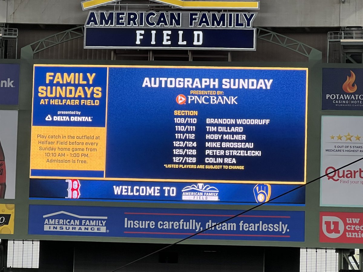 PeteAbe's tweet image. Brewers have six players signing for fans, who are lined up in the aisles. More teams should do this. You want to get kids interested in baseball? Getting an autograph from one of your hometown players is a good way.