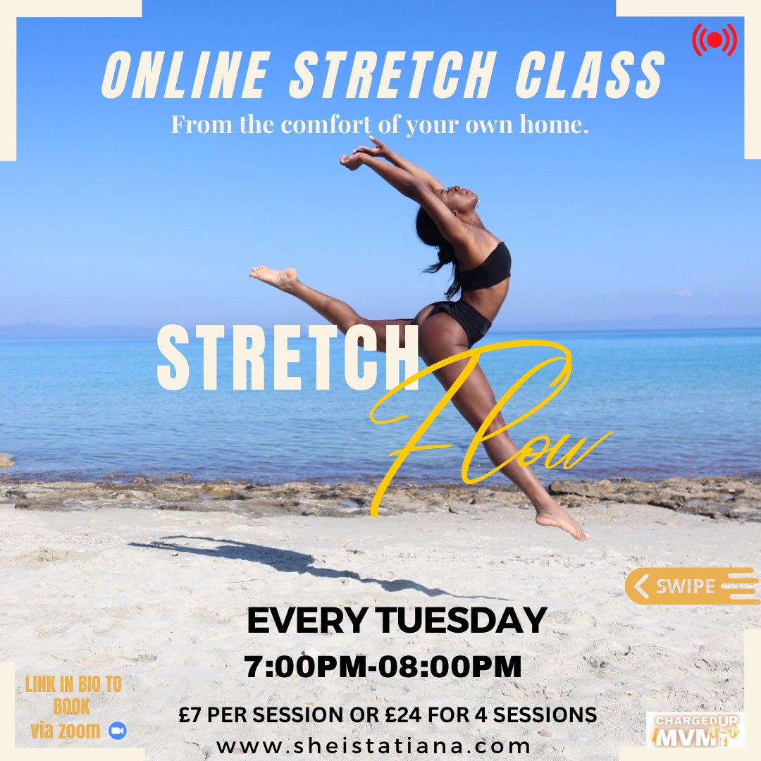 tatxanaa's tweet photo. Join my online stretch class from next month 📣🤸🏽‍♀️perfect for all levels
Join on Tuesdays from the comfort of your home 🏡
7PM-8PM

Every Tuesday on Zoom
LINK IN BIO TO BOOK!

BREATH. RELAX. STRETCH 🧘🏾‍♀️ #stretch #stretching #stretchclass #onlineclasses #onlinestretching https://t.co/s6uhDWaspK