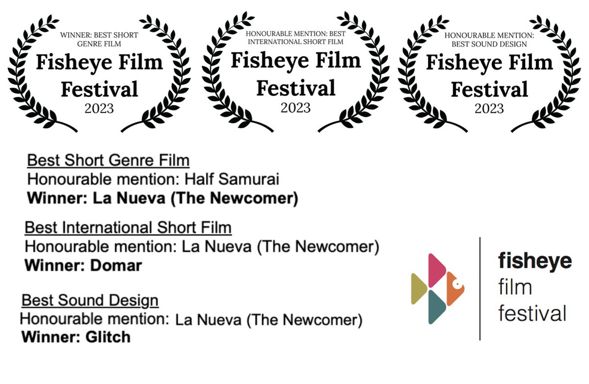 No ha acabado el fin de semana y sumamos 3 premios más para 'La Nueva' en el @Fisheyefestival del Reino Unido 🇬🇧... - Mejor Cortometraje de Género Fantástico - Mención de Honor a Mejor Cortometraje Internacional - Mención de Honor a Mejor Diseño Sonoro ... 36 Premios!!! 🏆😍