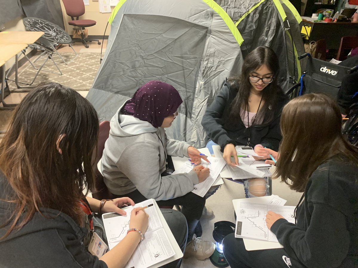 RJHlonghorns's tweet photo. Our 7th ELAR teachers transform their classrooms into Camp Reading last week discussing plot and authors purpose! #collaboration #RJHgameon https://t.co/mbkVP50d2i