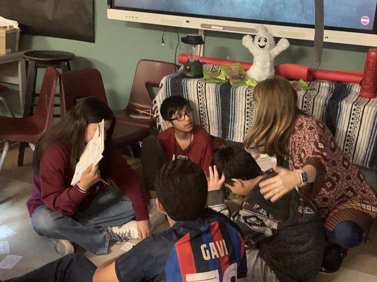 RJHlonghorns's tweet photo. Our 7th ELAR teachers transform their classrooms into Camp Reading last week discussing plot and authors purpose! #collaboration #RJHgameon https://t.co/mbkVP50d2i