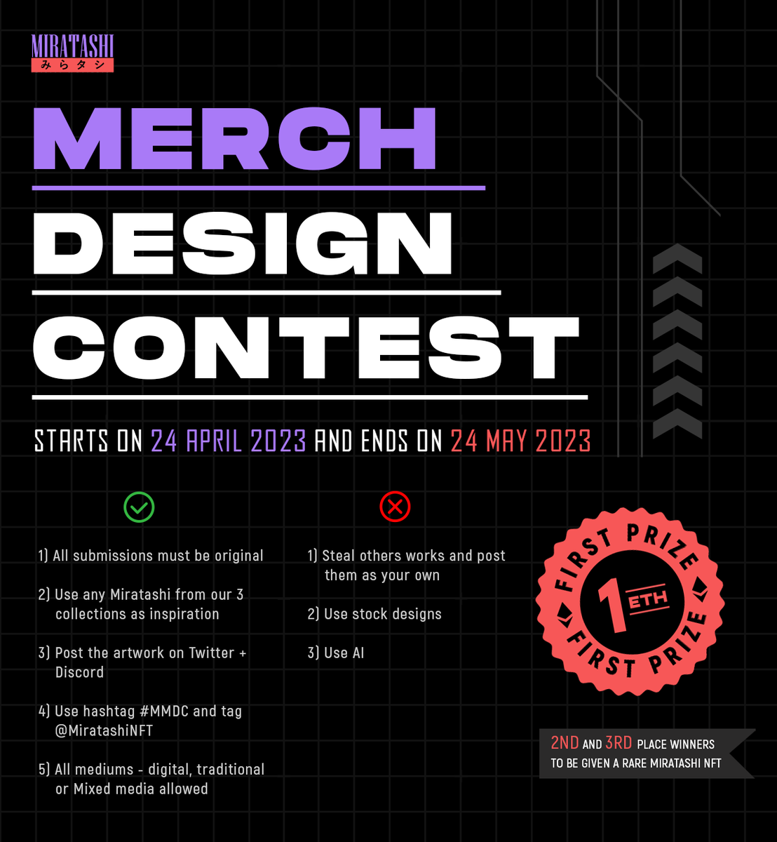 MIRATASHI CONTEST 1 ETH PRIZE ⚡️⚡️⚡️

“The Future Beyond Imagination” 

🧵👇 (1/8)

#MGMI #MMDC