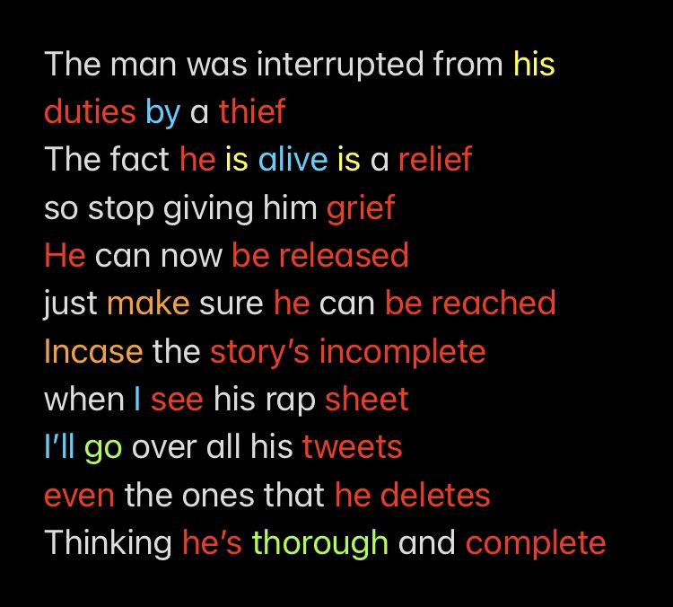 The man was interrupted from his duties by a thief 
The fact he is alive is a relief
 so stop giving him grief 
He can now be released 
just make sure he can be reached 
Incase the story’s incomplete
 when I see his rap sheet 
I’ll go over all his tweets