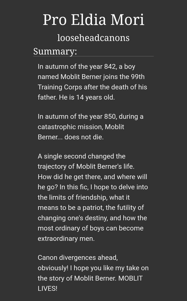 looseheadcanons's tweet photo. HAPPY BIRTHDAY MOBLIT! On this day, I present the first chapter of a fic where our best boy lives. 

https://t.co/giLUC72F2R

#モブリット・バーナー生誕祭
#モブリット・バーナー生誕祭2023 https://t.co/zDwBZ8OYEG