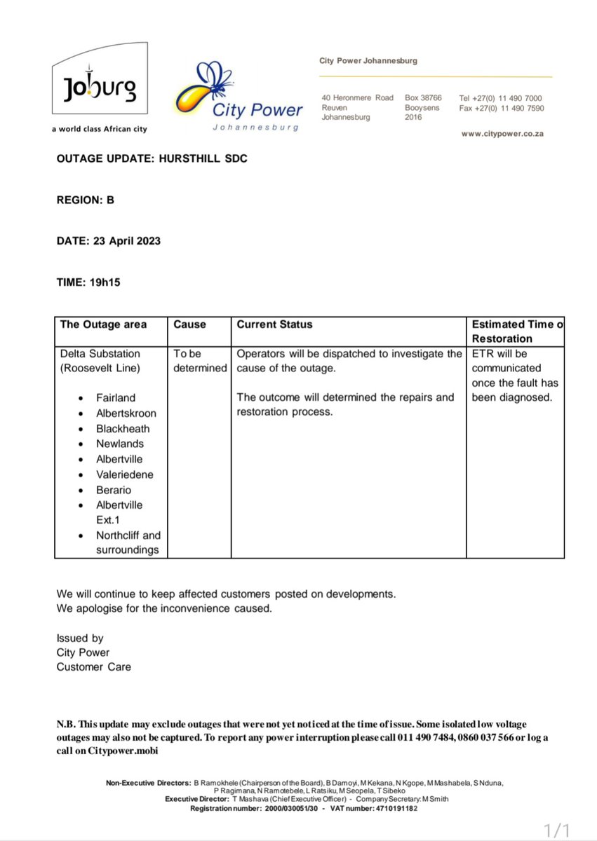 CityPowerJhb's tweet photo. #JoburgUpdates
#HursthillUpdate
Operators will be dispatched to investigate ^KM https://t.co/2kGhQMUT1j