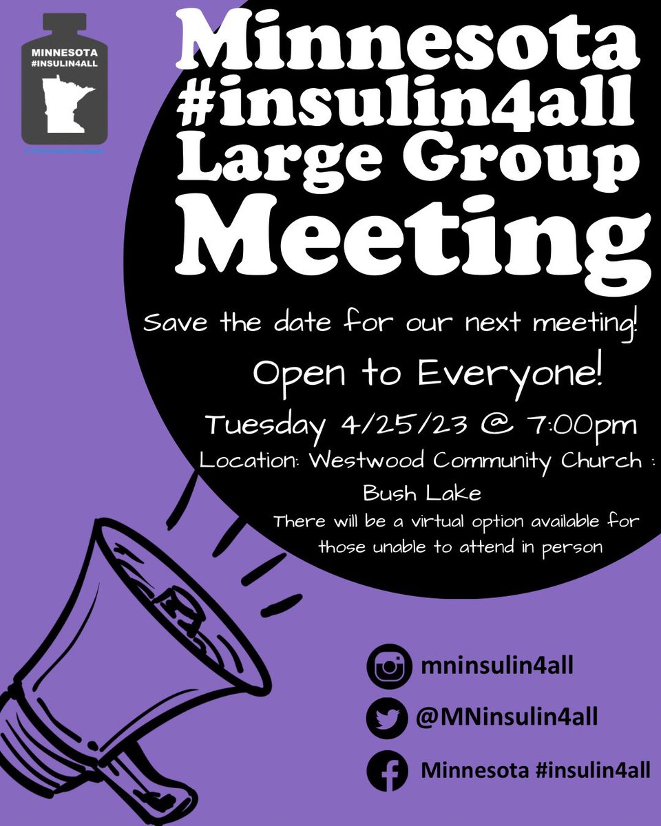 Will we see you at our 4/25 Large Group Meeting? #insulin4all #MNinsulin4all