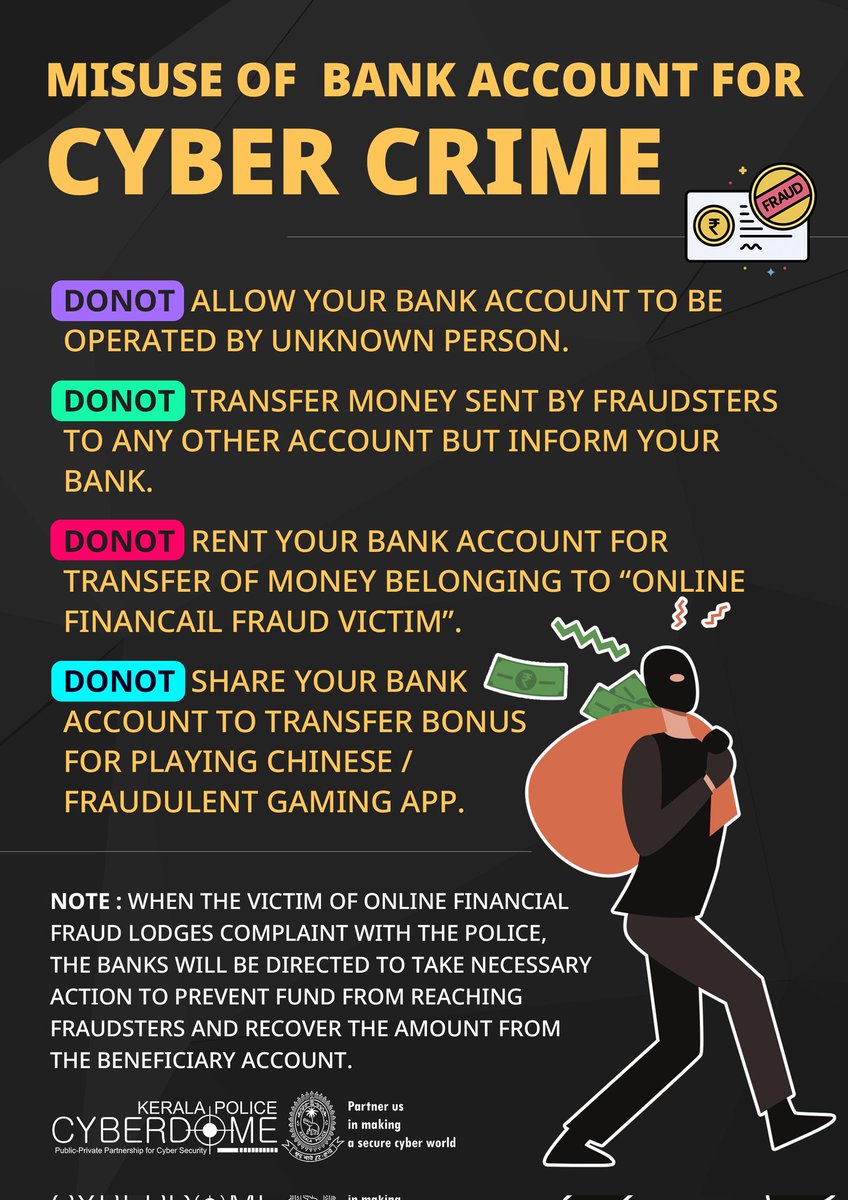 Cyber security tips for preventing fraudsters from misusing of Bank Accounts... #Cyberfraud #Cybercrime #financialfraud #cybersafety #Cyberdome