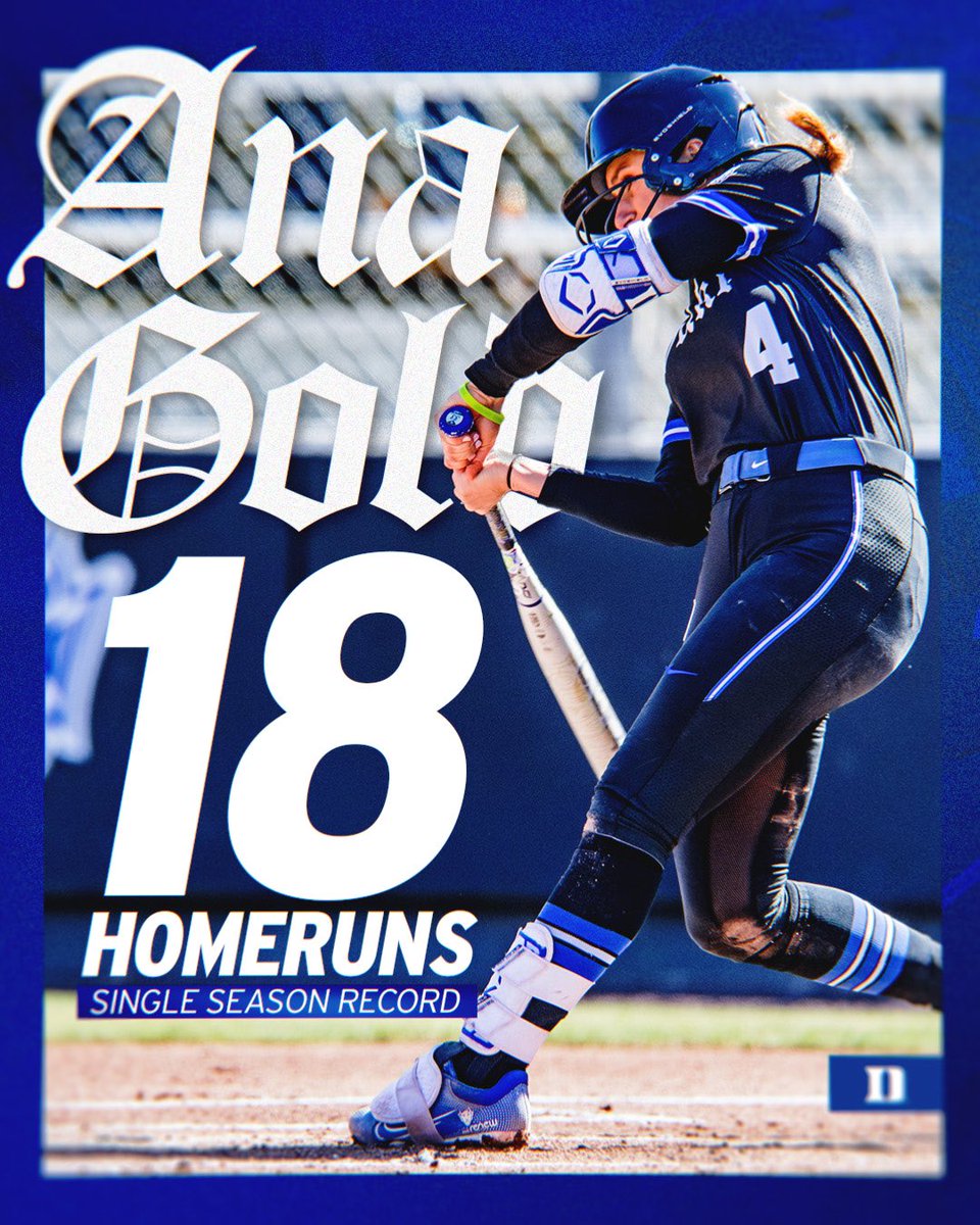 DukeSOFTBALL's tweet photo. Ok soooo she’s REALLY good.

AG sets a SINGLE SEASON HOME RUN RECORD with 1️⃣8️⃣ ‼️ …and counting 

#Team6 | @agold04 https://t.co/RoNjsOUhp9