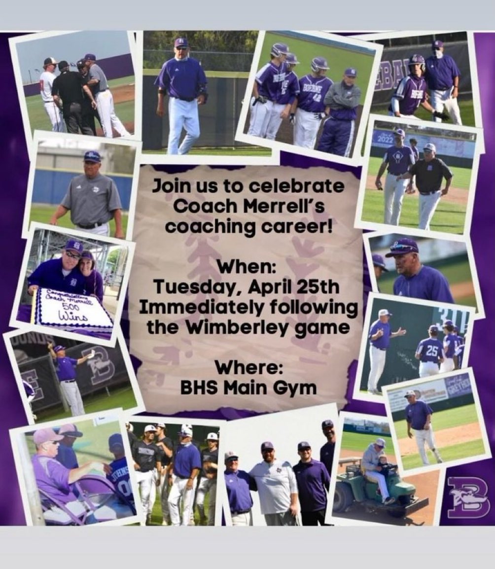 Boerne High School (@boernehs) on Twitter photo Come out to the ballgame Tuesday evening & stay after to help us celebrate 44 years of teaching & coaching w/ the last 14 being at BHS for Coach Merrell!
<a href="/BoerneISD/">Boerne ISD</a> <a href="/GreyhoundBSB/">Boerne Baseball</a> <a href="/LeechStan/">Boerne ISD Athletics</a> <a href="/gohoundsgo_gabc/">Greyhound Athletic Booster Club (GABC)</a> <a href="/BoerneStarSport/">Boerne Star Sports</a> <a href="/Boerne_TX/">City of Boerne</a> <a href="/BoerneNews/">Boerne High News Network</a> <a href="/hinojosa_david/">David Hinojosa</a> <a href="/HillCountryNat1/">Hill Country Nation</a> Come out to the ballgame Tuesday evening & stay after to help us celebrate 44 years of teaching & coaching w/ the last 14 being at BHS for Coach Merrell!
<a href="/BoerneISD/">Boerne ISD</a> <a href="/GreyhoundBSB/">Boerne Baseball</a> <a href="/LeechStan/">Boerne ISD Athletics</a> <a href="/gohoundsgo_gabc/">Greyhound Athletic Booster Club (GABC)</a> <a href="/BoerneStarSport/">Boerne Star Sports</a> <a href="/Boerne_TX/">City of Boerne</a> <a href="/BoerneNews/">Boerne High News Network</a> <a href="/hinojosa_david/">David Hinojosa</a> <a href="/HillCountryNat1/">Hill Country Nation</a>
