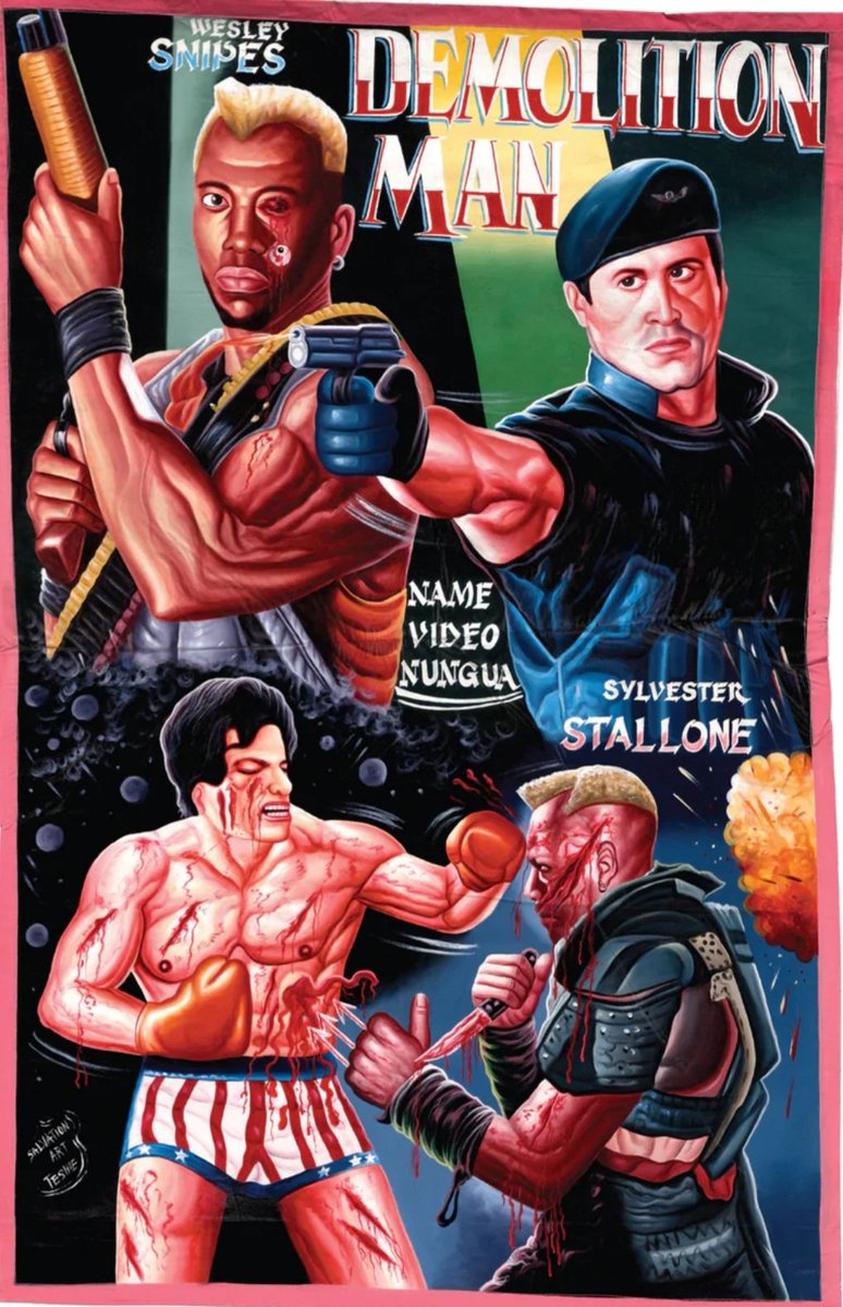 #DemolitionMan (1993) gets the Ghana poster treatment!
#SylvesterStallone #WesleySnipes #SandraBullock #MarcoBrambilla #Rocky