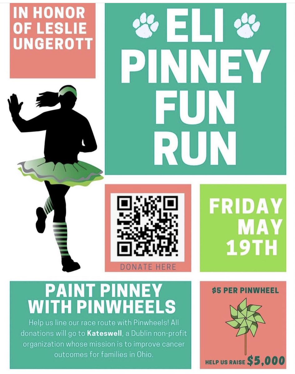 Help us line our Eli Pinney Fun Run race route with pinwheels! All donations will go to <a href="/kateswellohio/">Kateswell</a> in our of Leslie Ungerott 💚 #BetterTogether <a href="/DublinSchools/">Dublin City Schools</a>