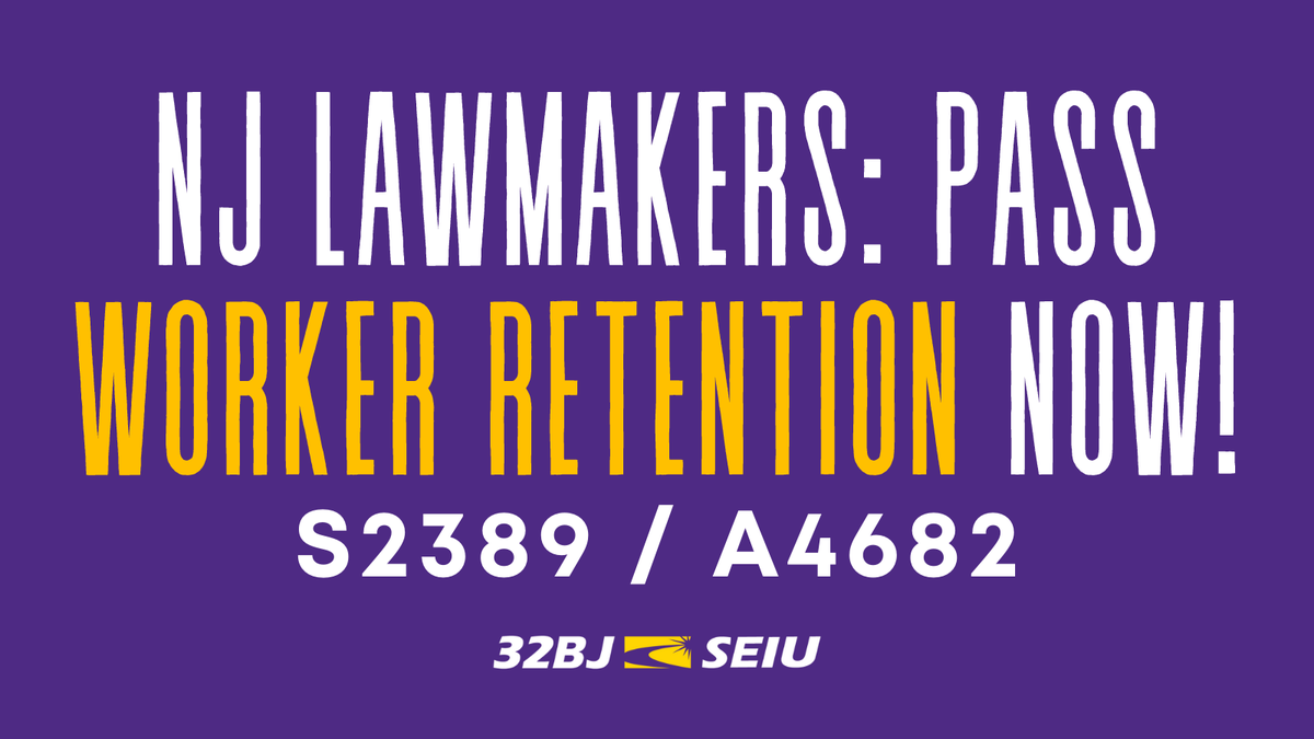 32BJNewJersey's tweet photo. It’s past time for New Jersey to catch up with at least 25 cities and counties that have adopted worker retention policies, including Newark and Hoboken. Lawmakers should do the right thing and pass the #WorkerRetention law S2389/A4682 NOW! https://t.co/4alLxJiP3e
