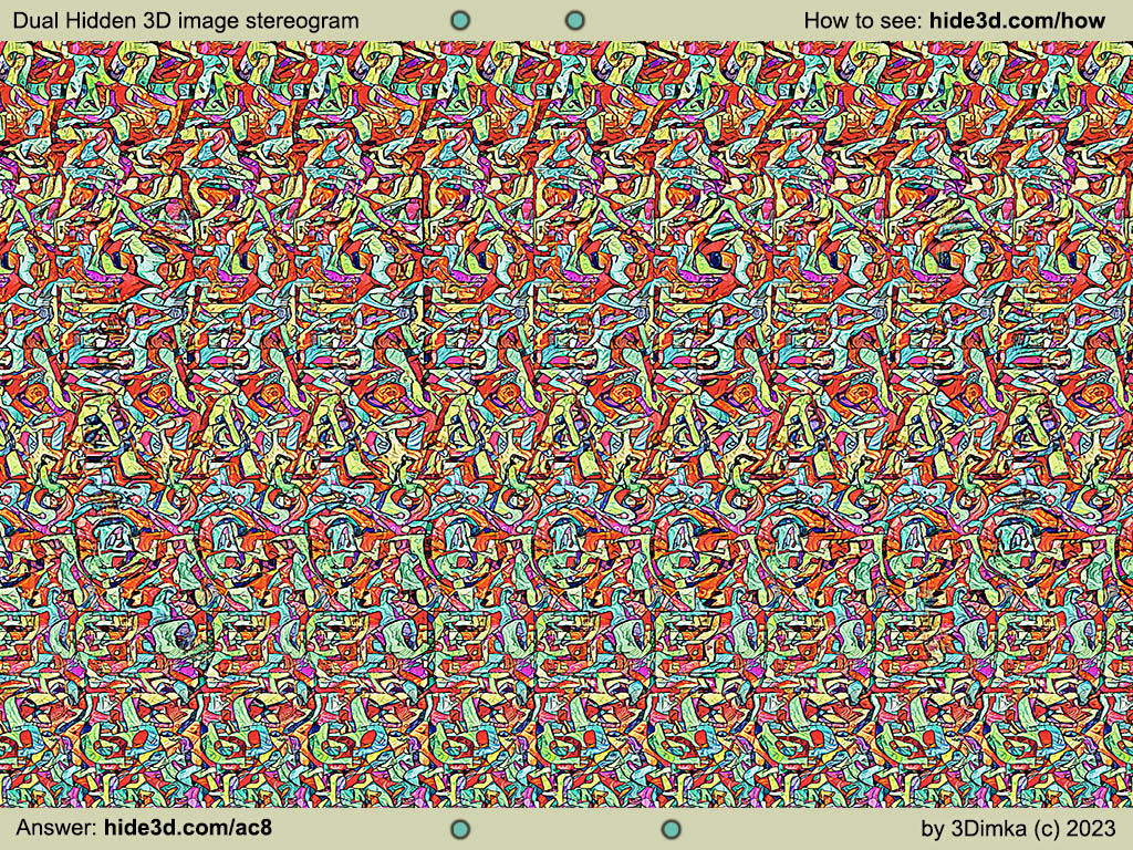 REDUNDAND MESSAGE
Two hidden pictures in this #stereogram remake. 
Use the two pairs of guiding dots for tuning, at the top and at the bottom. This image exploits the 'doubling' effect, common on smartphone screens. 

#opticalillusion  #ステレオグラム #マジックアイ #立体图