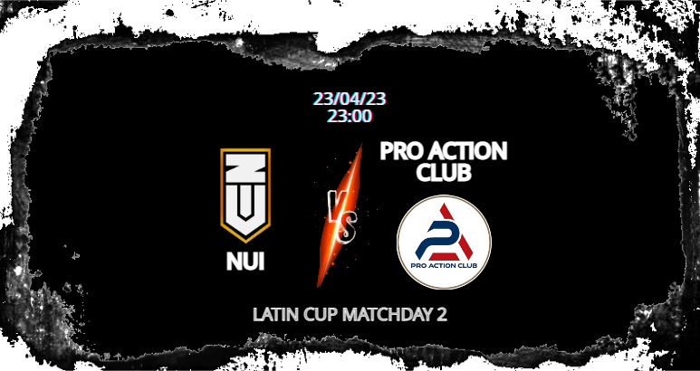 #MatchDay 
<a href="/TeamNUI_/">NUI</a> - Pro Action Club 
(23 : 00) 
Pro League Latin Cup
Forza Pro Action!