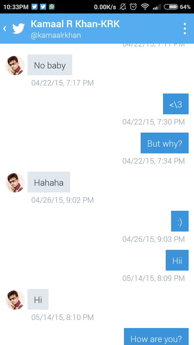 Peak 2015 Twitter.
Just a casual chat with <a href="/kamaalrkhan/">KRK</a> 💁🏻‍♀️