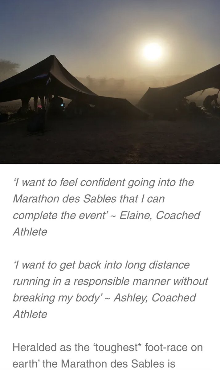 ***New #running #blog post*** 

Proud of my 2 x female athletes who started their <a href="/marathonDsables/">MARATHON DES SABLES</a> adventure earlier today. 

It’s been a pleasure supporting their journey over the last 6 mths &amp; reminiscing on my 2 x #marathondessables races 🐪 🏜️ 

👉🏼 rfmcoaching.com/post/explore-d…
