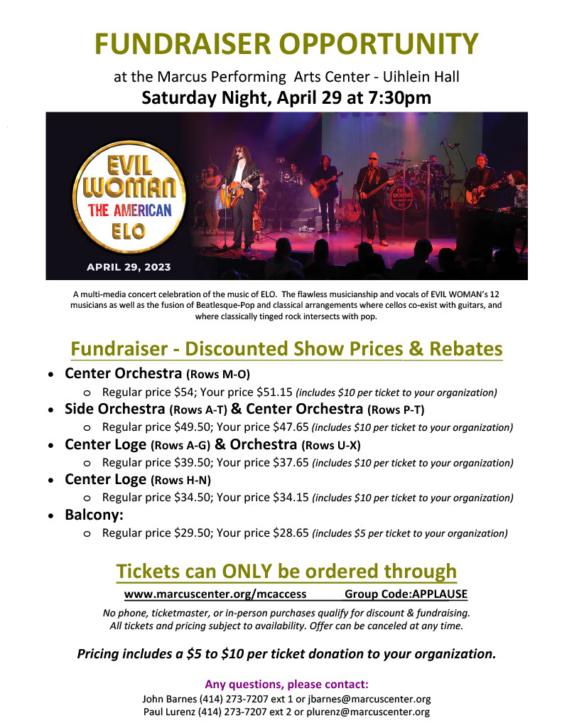 Don't miss this show on Saturday, April 29th, at 7:30pm at the <a href="/MarcusCenter/">Marcus Performing Arts Center</a>! Purchase tickets through the link listed, and Applause will receive a portion of the proceeds from each ticket sold!
marcuscenter.org/mcaccess