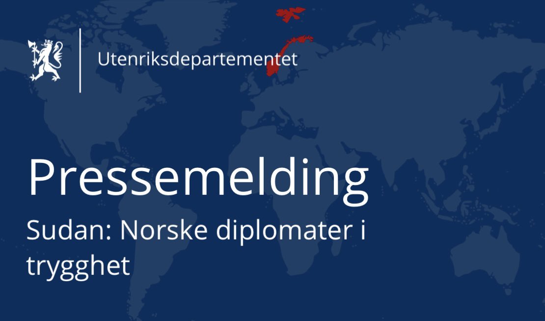 De tre norske diplomatene som tjenestegjorde i Sudan, er evakuert og i trygghet.
Ambassaden er nå midlertidig stengt, men utenrikstjenesten fokuserer på å bistå norske borgere som ønsker å forlate Sudan.

➡️ regjeringen.no/no/aktuelt/nor…