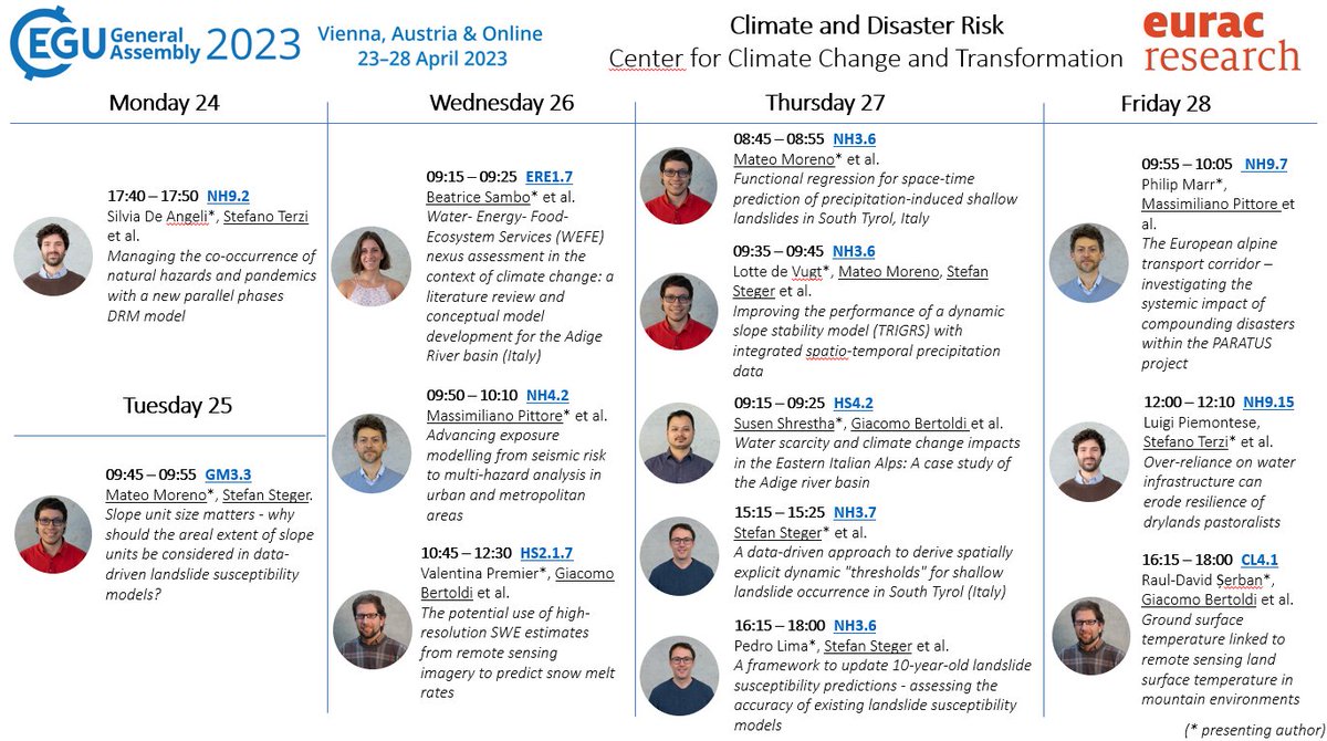 Massimiliano Pittore (@max_pittore) on Twitter photo The @EuracCCT Climate and Disaster Group has quite some contributions at #EGU23, starting from tomorrow. Check them out!
<a href="/EURAC/">Eurac Research</a> The @EuracCCT Climate and Disaster Group has quite some contributions at #EGU23, starting from tomorrow. Check them out!
<a href="/EURAC/">Eurac Research</a>