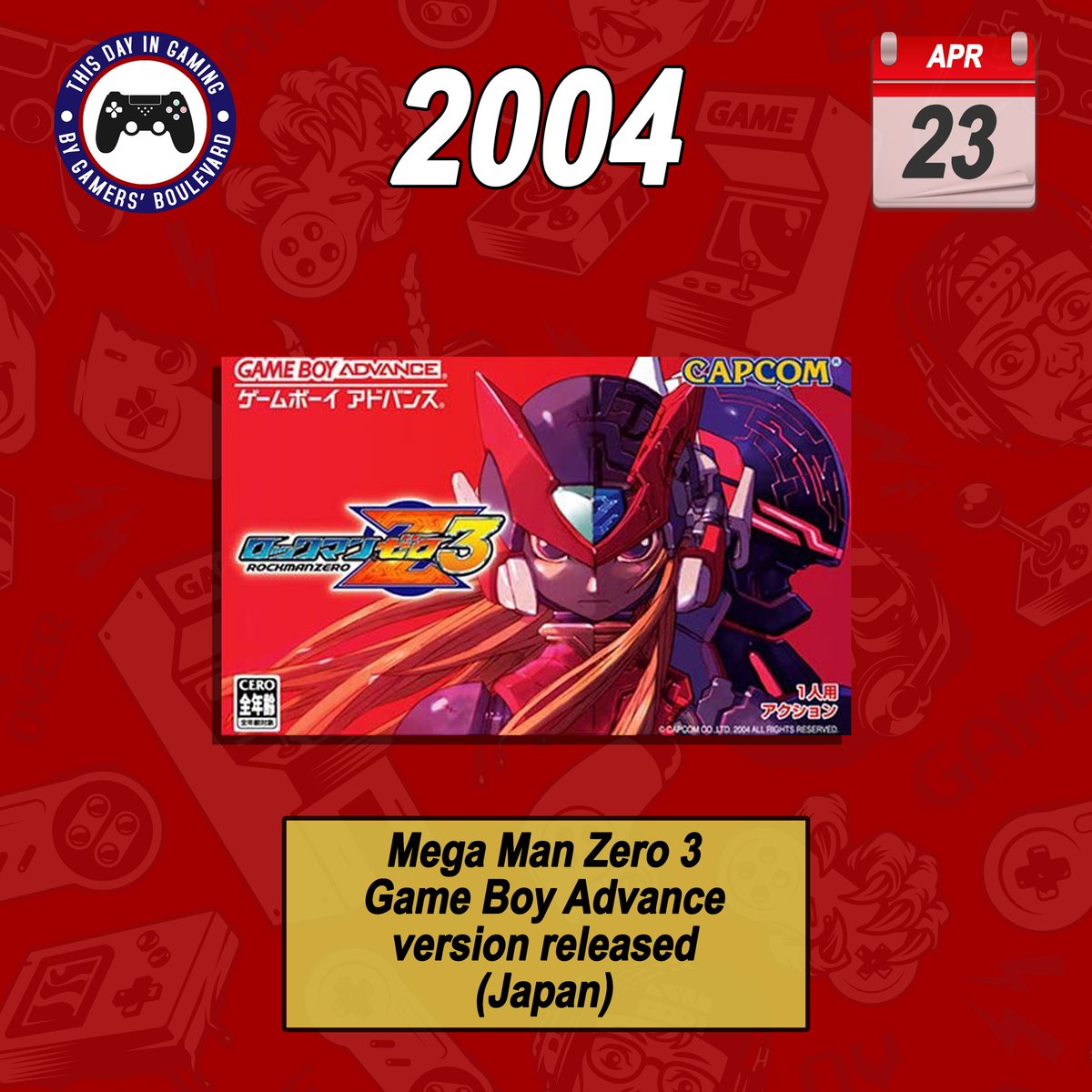 thisdayingaming's tweet photo. #OnThisDay - 23 April 2004: Mega Man Zero 3 - Game Boy Advance version released (Japan)

#GameBoyAdvance #MegaManZero3 #MegaMan #GameBoy #Nintendo #RetroGaming #RetroGames #ThisDayInGaming #RetroGamers #Gaming #VideoGames #Gaming #Gamers #retrogamerslife https://t.co/DwNyni7ZD5