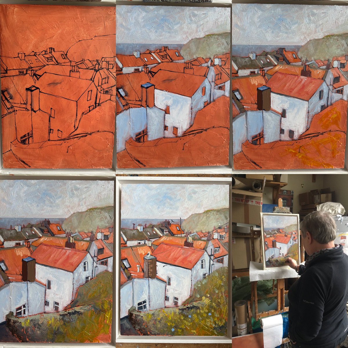 staithesartist's tweet photo. All in a day’s work for an #artist #Staithes #Yorkshire #village #muse Loving #lightred #winsorandnewton #oils and #michaelharding Kings Blue deep https://t.co/aBXaO10XEp