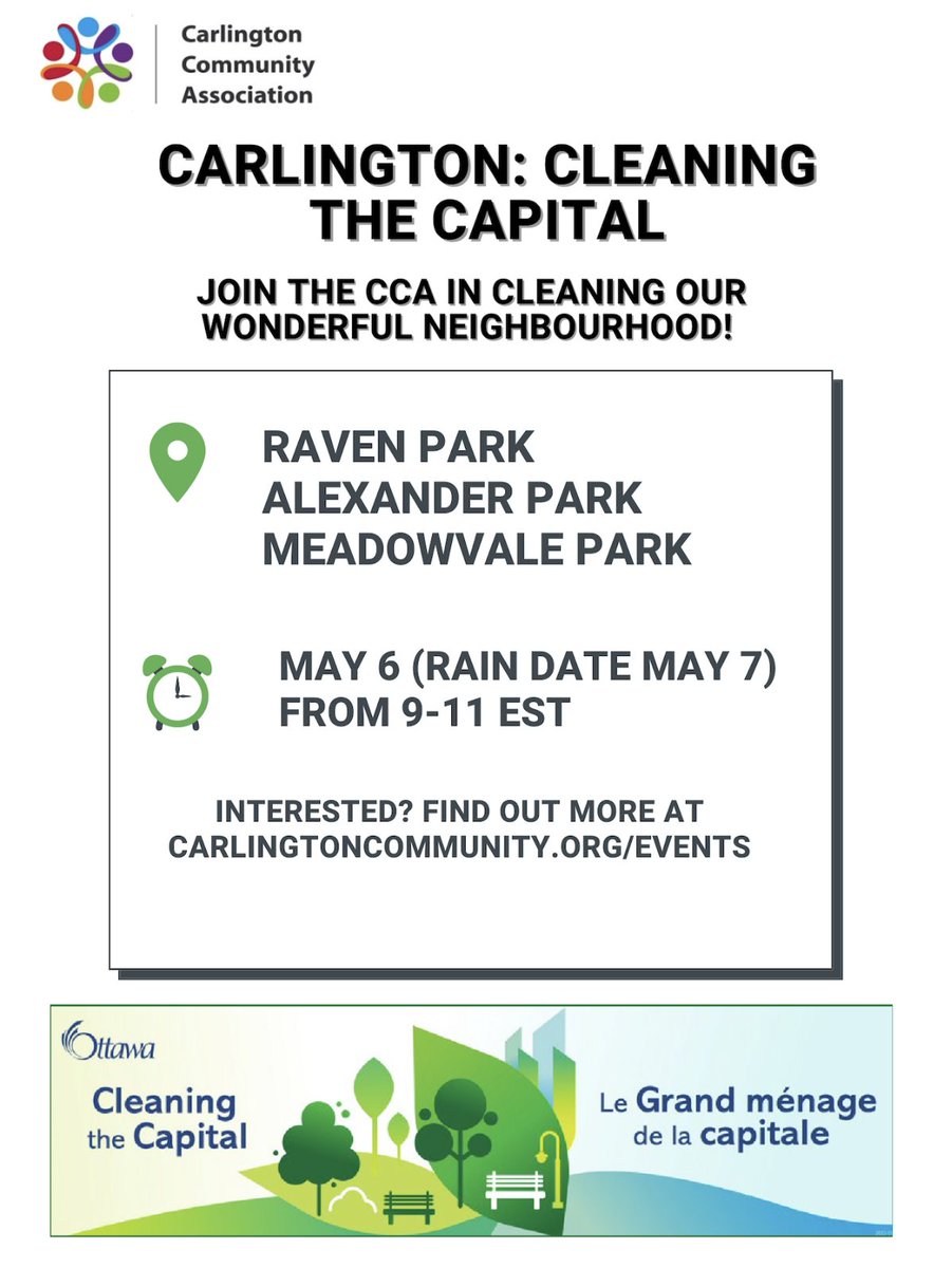 Join us for our spring Cleaning the Capital event May 6th from 9-11 am! Raven Park, Alexander Park, and Meadowvale Park. Sign up here: forms.gle/PjJy2cpt49VNC7…