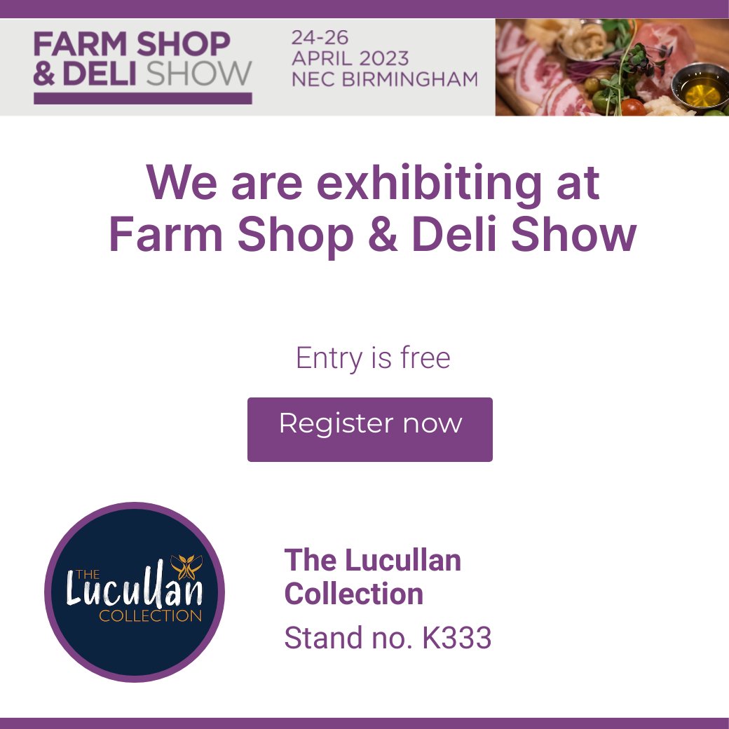 The_Lucullan's tweet photo. We are exhibiting at the Farm Shop &amp; Deli Show 2023 @FarmShop_Deli tomorrow!
Come along &amp; see us @thenec Entry is free! 
We are opposite @cypressafoods amazing looking stand. 
#fsd2023 #madeinbritain #herbs #naturalproducts #artisan #gin #vodka #candles #reeddiffusers #soaps https://t.co/vK6iUjNaKx