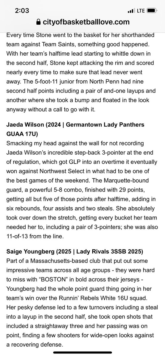 Jaeda Wilson also getting some 💙 from the cityofbasketballlove.com!