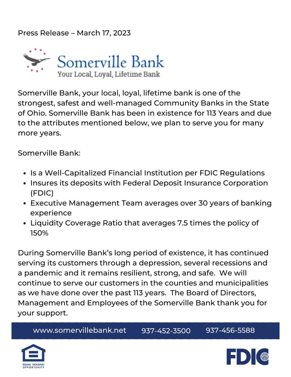 Somerville Bank has been in existence for 113 Years and due to the attributes mentioned below, we plan to serve you for many more years.
#banking #banklocal #preblecounty#middletown #middletownohioo #OxfordOhio#oxford #newlebanon #newlebanonohio#Ohio