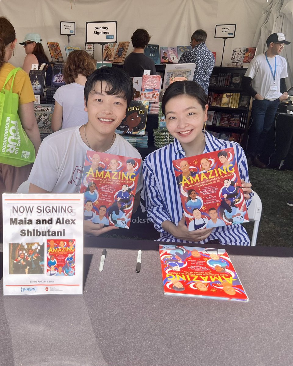 MaiaShibutani's tweet photo. We’re at @latimesfob with @PagesMB and @penguinkids signing copies of our new book, Amazing: Asian Americans and Pacific Islanders Who Inspire Us All! Booth 712!! #AmazingAAPI https://t.co/QWLdvLl4XS