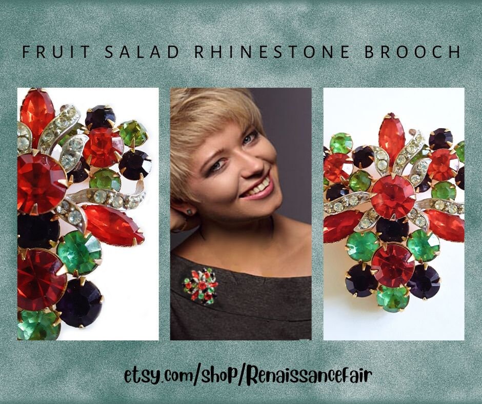 renaissancefai's tweet photo. Multi Color Rhinestone Brooch, Holiday/Christmas, Fruit Salad, Riveted Back, Gold Tone Vintage https://t.co/HMk1XmarVh #orange #green #women #glass #multicolorbrooch #rhinestones #fruitsalad #darkorangegreen https://t.co/grS5XuOJjY