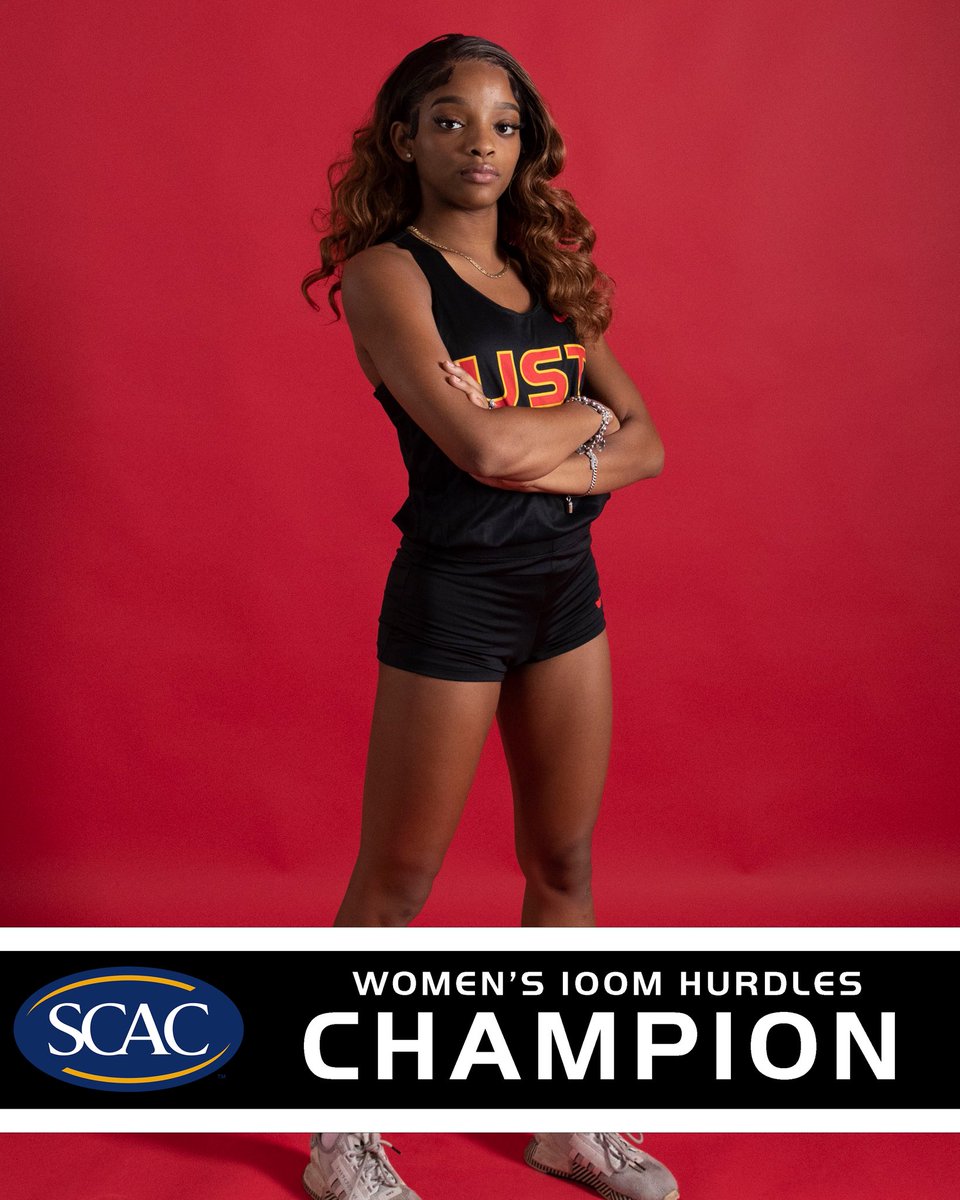 USTAthletics's tweet photo. Top spot belongs to HER 👑

Freshman Ebonee Nation Wins the Women’s 100m Hurdles after clocking 15.03 ‼️

This is St. Thomas’ first time winning the event in program history 🔥

#CeltCulture | #RunIt https://t.co/hWoZBLaT57
