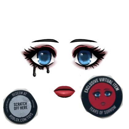 Jane38595163's tweet photo. Selling tears tears of sorrow Roblox face for pay pal ($50)!! 
I also accept robux (5k-10k) #roblox #robux #tearsofsorrow #trading https://t.co/OVLgE44DF9