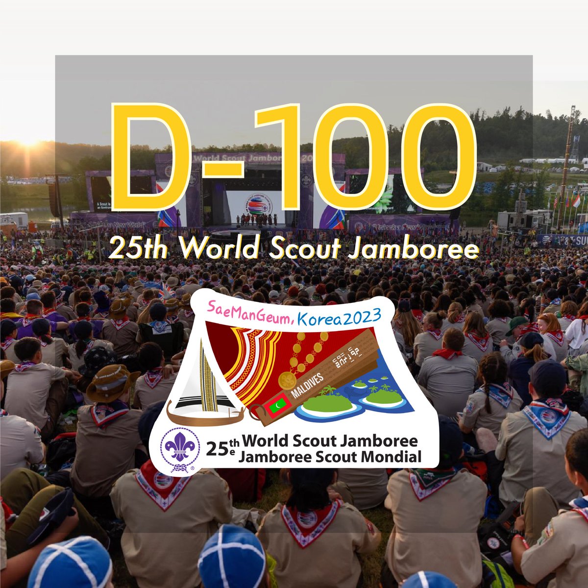 ScoutsMaldives's tweet photo. Only 100 days left until the World Scout Jamboree! 🎉🌎🏕️ As scouts from around the globe prepare to come together and create unforgettable memories, let's celebrate the countdown to this incredible adventure! 🤩 #WorldScoutJamboree #Scouting #100DaysToGo #scouts #scoutsmaldives https://t.co/5ocZs1FvdW