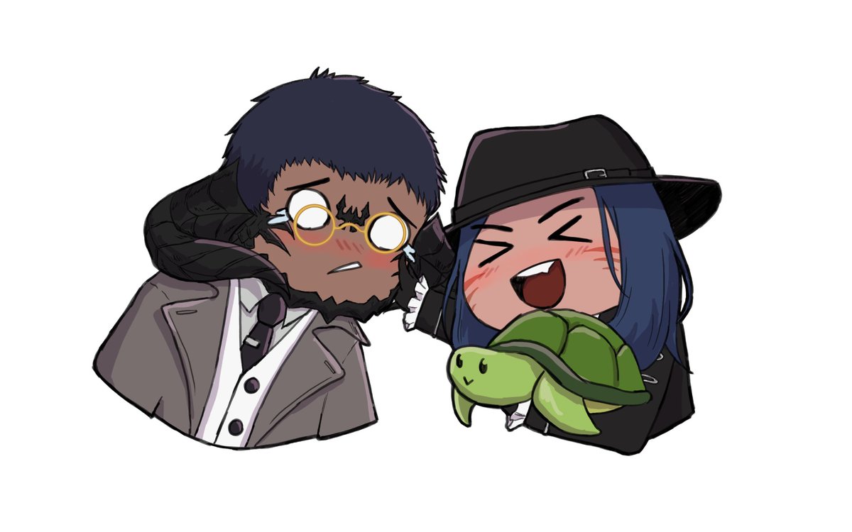 snowtea94's tweet photo. FFXIV friend commissioned this for the Miqo'te's bday. I'm not very good at drawing chibis but hopefully it's cute enough. I have no idea what the deal is with the turtle, heh. https://t.co/1pTBPt0jjW