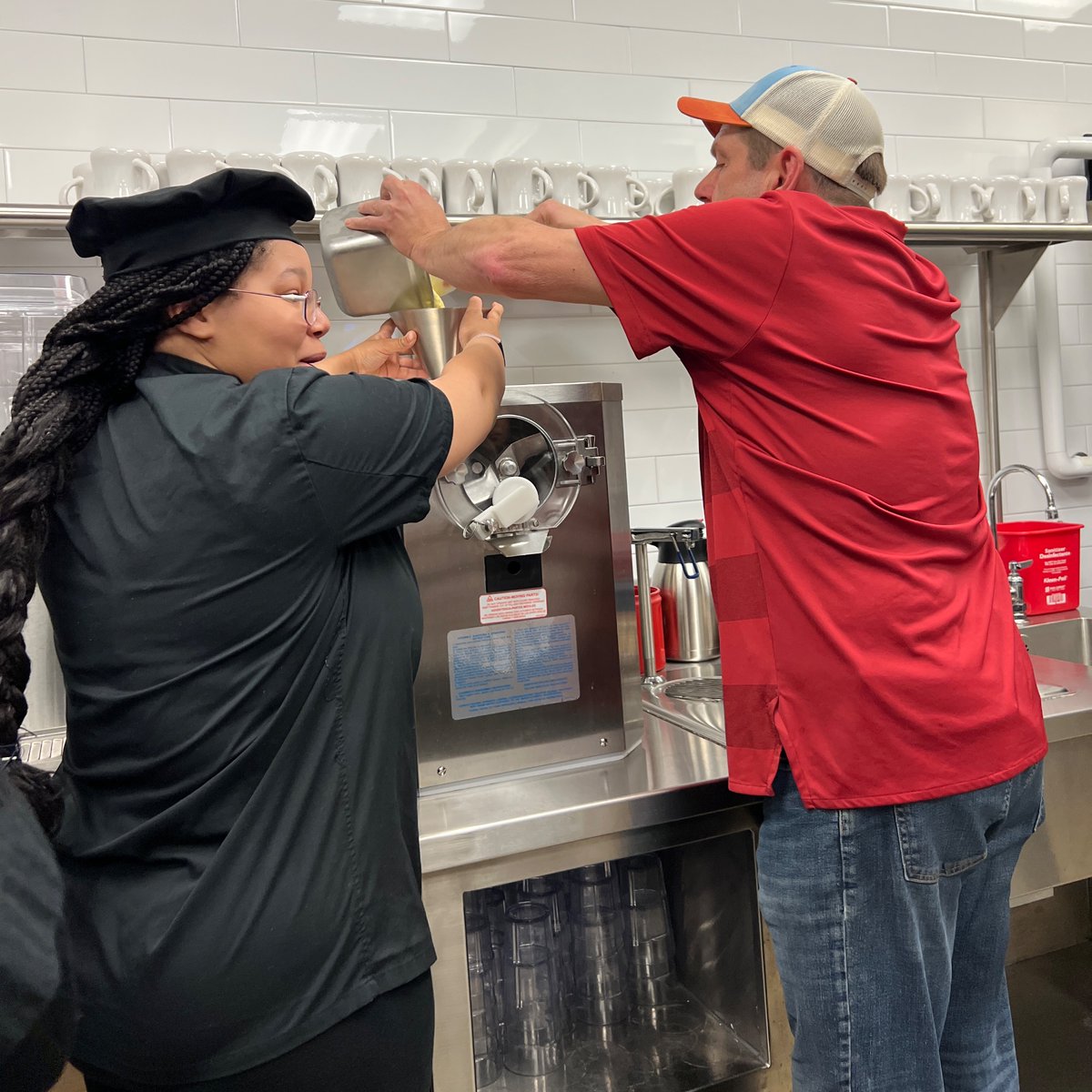 LYNXFHS's tweet photo. LYNX scholars in Culinary 2 worked with Chef Niko Negas to learn how to create a reliable ice cream base in preparation for their ice cream making competition! @RoastHousePub @UMPHFrederick https://t.co/8g6OnxWoKX