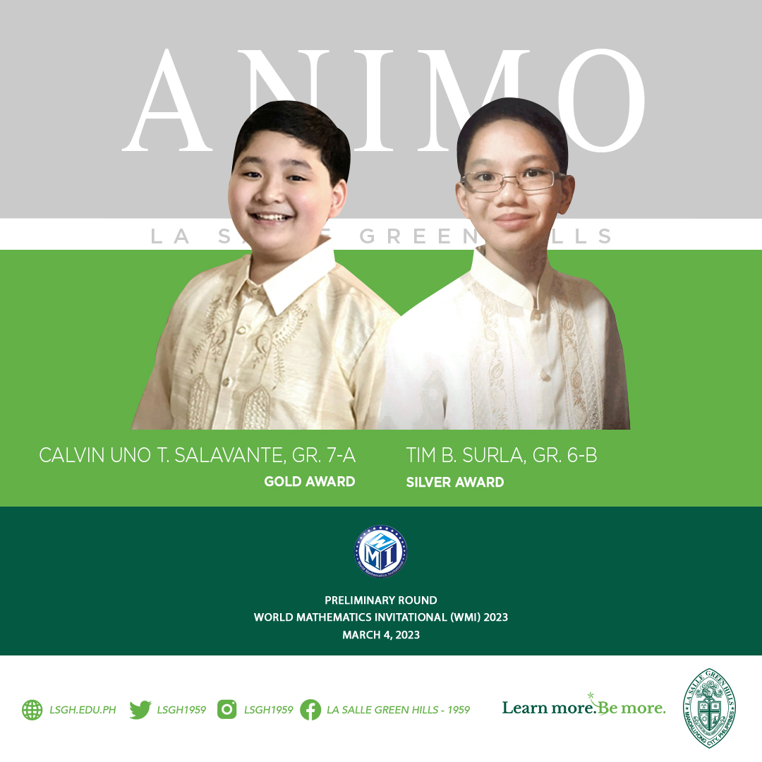 lsgh1959's tweet photo. The world is their playground!
Congratulations, Uno Salavante and Tim Surla, for winning Gold and Silver, respectfully, at the Preliminary Round of the World Mathematics Invitational (WMI) 2023! ANIMO!
#LearnMoreBeMore https://t.co/tDWnDAxn27