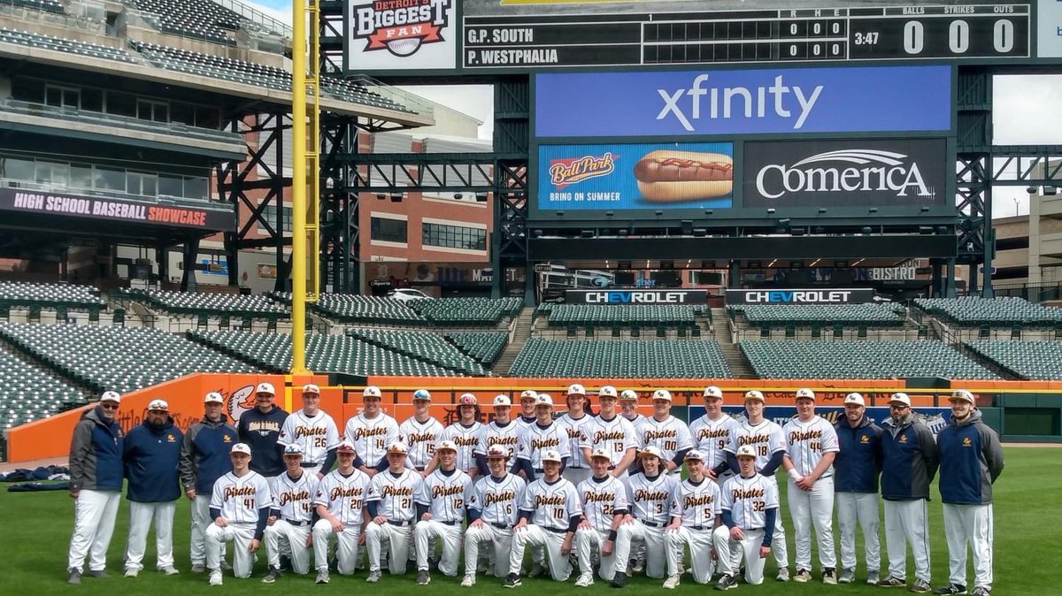 PWbaseball2's tweet photo. It’s a Pirate victory in the D! The Pirates beat Grosse Pointe South 5-2 at Comerica Park. 

Birchmeier - 1-2, 3B, RBI, R
T. Nurenberg - 1-2, 2B, RBI, R
Miller - 3.0 IP, H, 0 ER, 5 K https://t.co/Fwvb0AezaF
