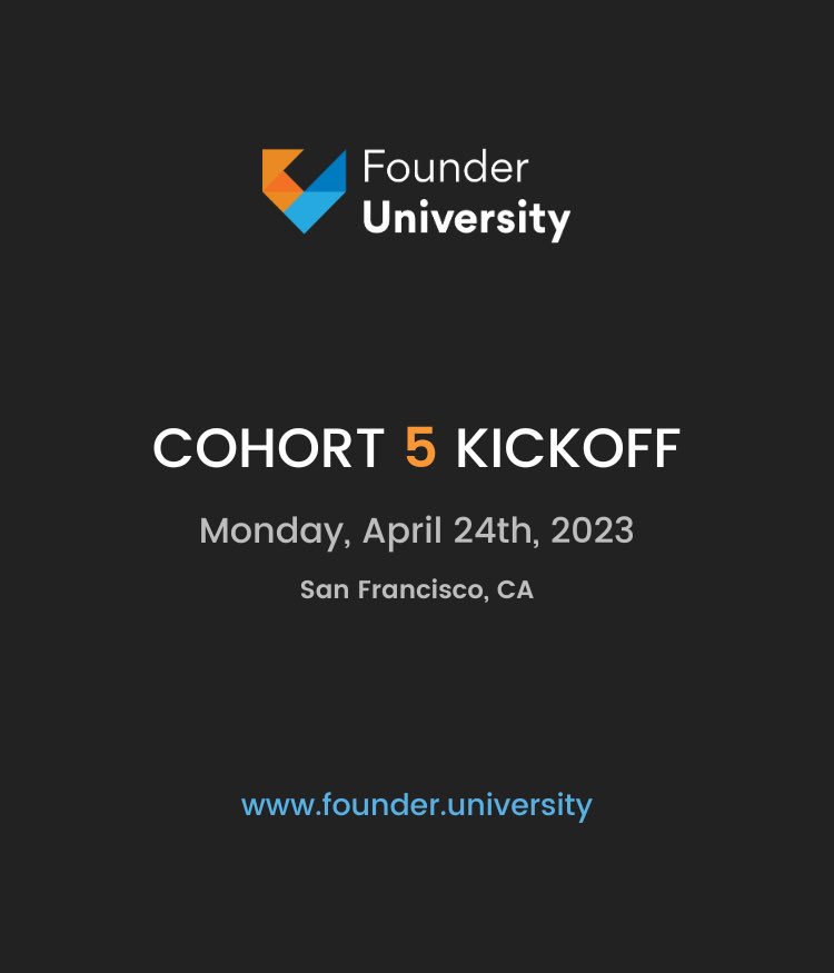 FounderUni's tweet photo. Cohort 5 @FounderUni IRL kickoff in SF is less than 24 hours away 🎉

Who’s coming? Reply and say hi 👇 https://t.co/2dlxGrO09u