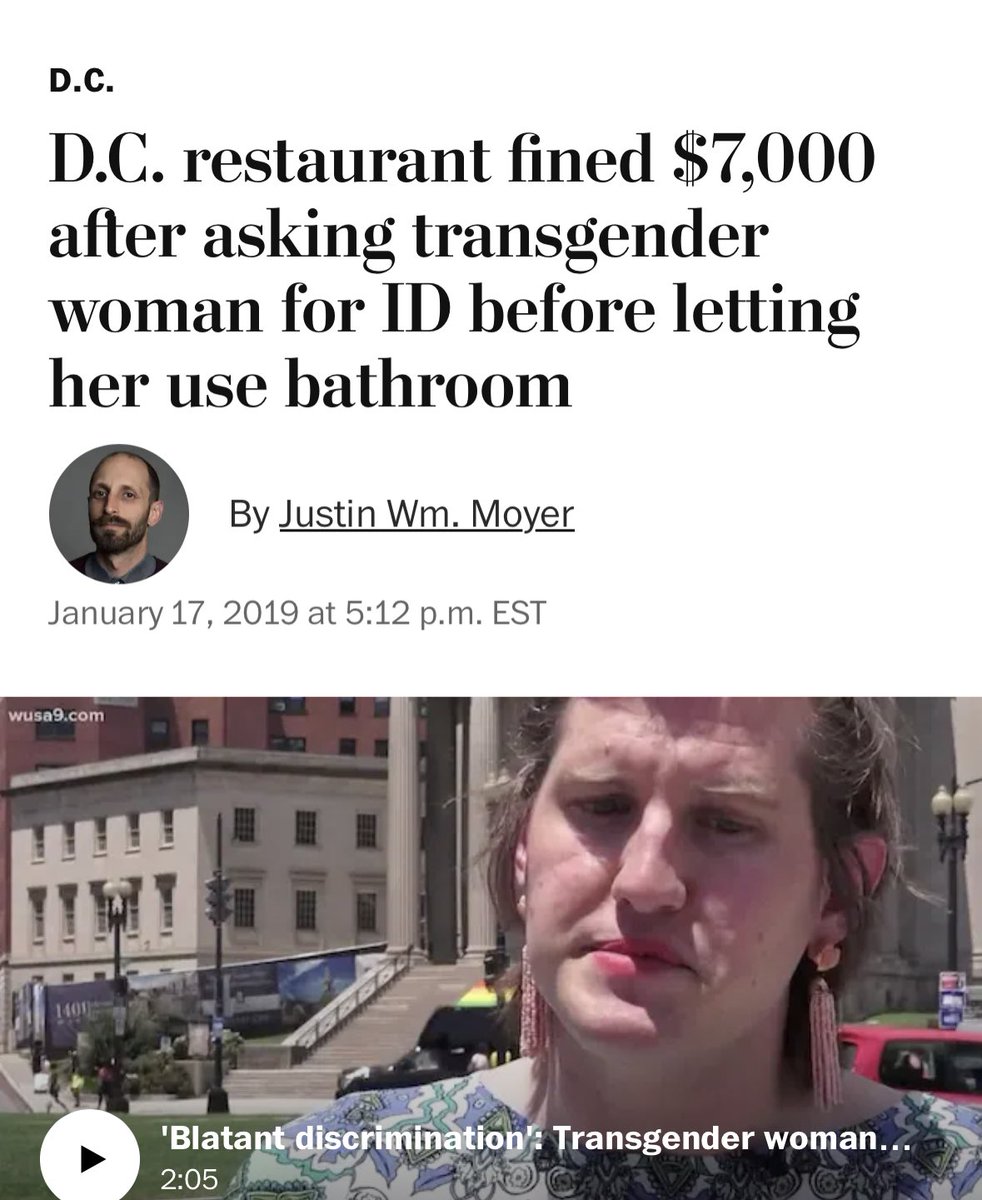 In 2019, after this Trans activist complained on TV about a restaurant refusing him entry to the women’s restroom he and the Human Rights Campaign, where he worked as press secretary, used their power to get the D.C Attorney General to investigate and fine the restaurant $7,000.…