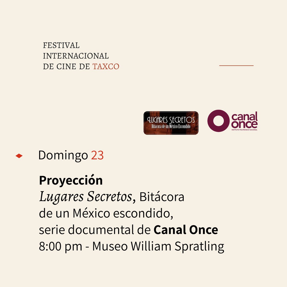 TaxcoFilmFest's tweet photo. 👌 ¡Nos vemos en un rato!
Gracias @CanalOnceTV ✨
VIII Taxco Film Fest
Del 21 al 29 de Abril del 2023
#NosVemosenTaxco #LaJoyadelCine #VIIITAFF https://t.co/gENmGiBb4U
