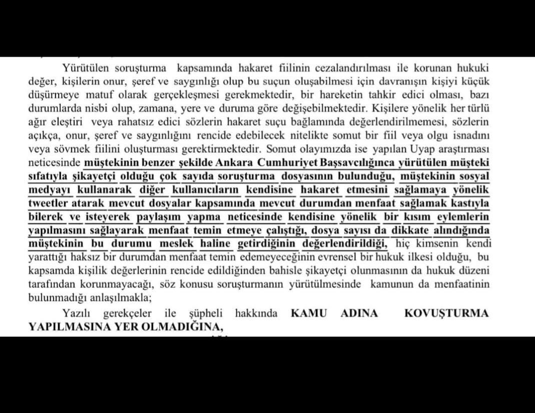 Hakaret davaları üzerinden servet edinen ünlüler ve sosyal medya fenomenlerine kötü haber: 

Cumhuriyet Başsavcılıkları bu tür dosyalarda menfaat elde etme amacı ve dosyaların sayısını dikkate alarak KYOK kararı vermektedir.