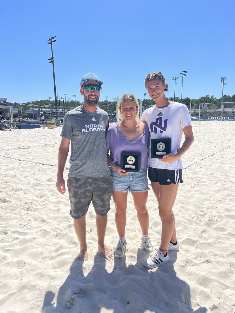 UNAAthletics's tweet photo. 🗣️Congratulations to Taylor Seney &amp; Paula Klemperer on earning ASUN All Tournament Team honors! The first ever for UNA Beach Volleyball 🏐 These ladies went UNDEFEATED in ASUN Conference play this season as the #1 pair 🦁🔥 #RoarLions https://t.co/xboVt8E4uM